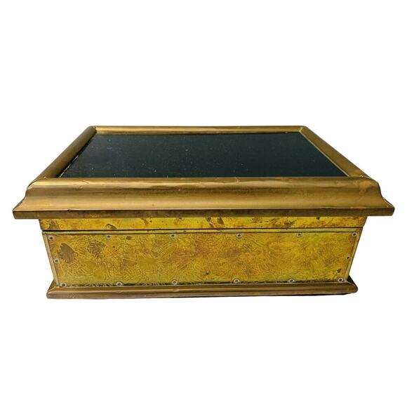 Vintage 12” Brass Casket Box Jewelry Dresser Parlor Trinket Home Decor - Picture 1 of 16